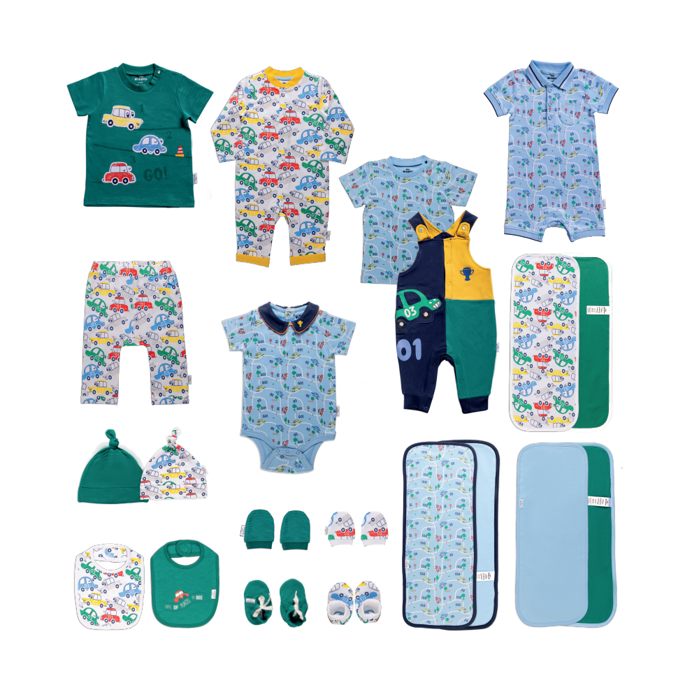 Retro Cars Boy Layette Set - 18 Pcs
